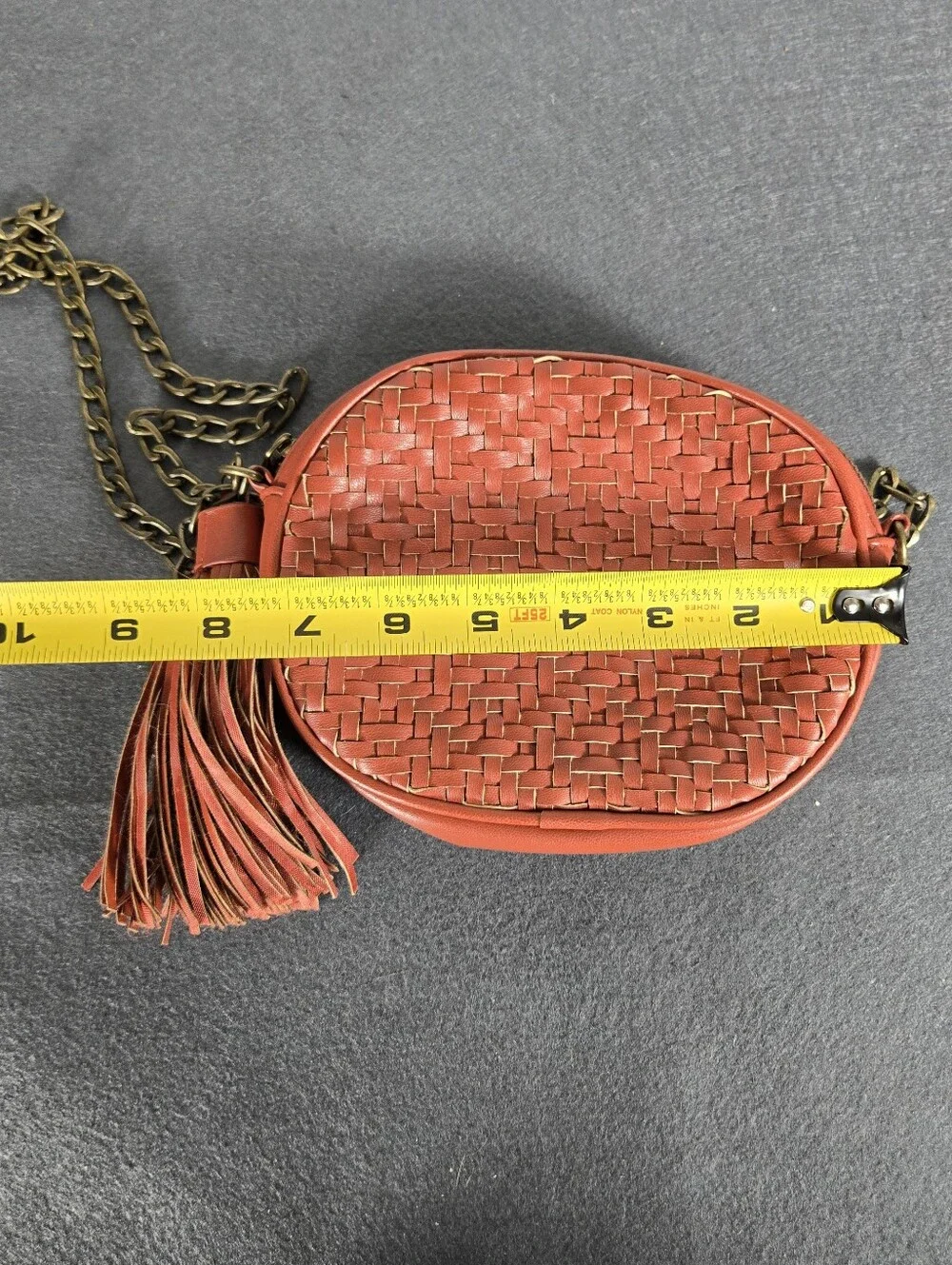Anthropologie Brick Red Woven Tassel Crossbody Bag